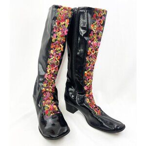 Vintage 1960's Floral Embroidered Vinyl Gogo Boots